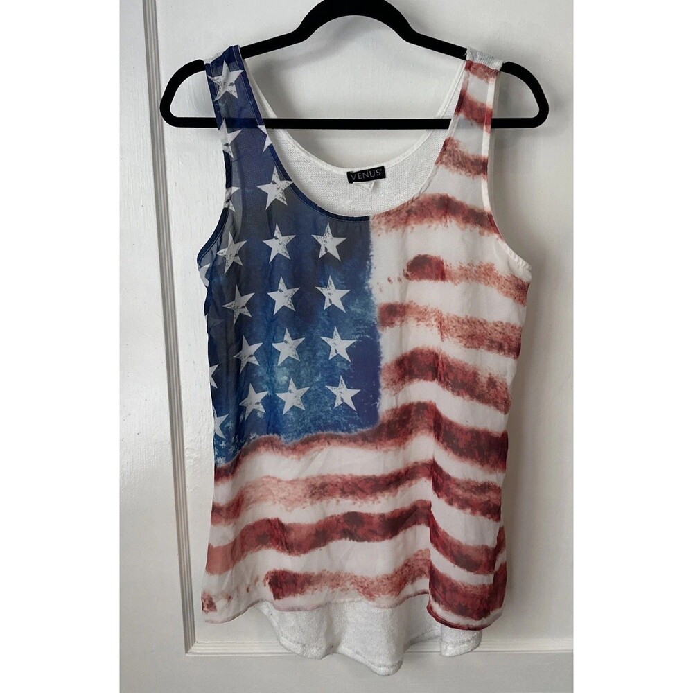 Venus American Flag Tank Womens Medium 4th Of July USA